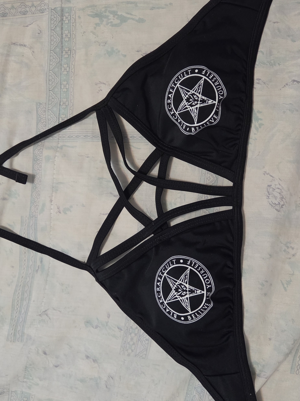 Black Strappy Triangle Bralette with Pentagram Detail